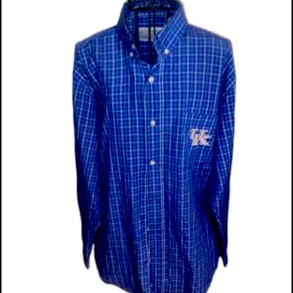 UK Wildcats Ladies Button Down Blue Boyfriend Plaid Shirt Size M